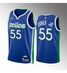 Men's Dallas Mavericks #55 Derrick Jones Jr Blue City Edition Stitched Basketball Jersey