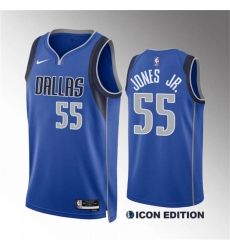 Men's Dallas Mavericks #55 Derrick Jones Jr Blue Icon Edition Stitched Basketball Jersey