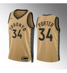 Men's Toronto Raptors #34 Jontay Porter Gold 2023-24 City Edition Stitched Basketball Jersey