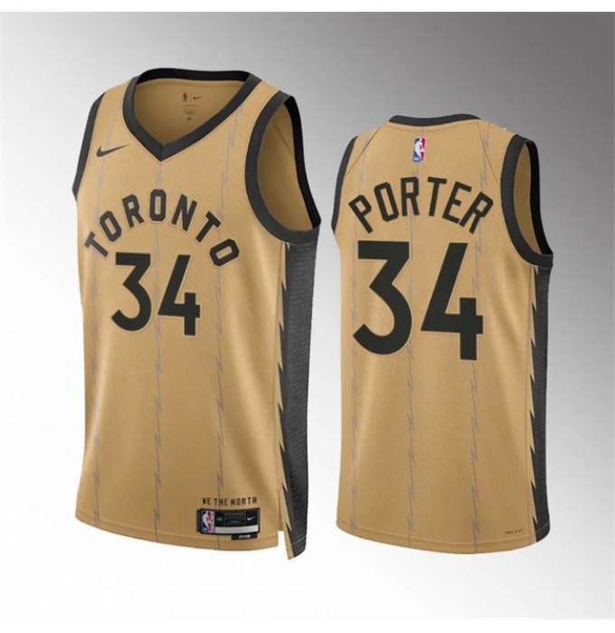 Men's Toronto Raptors #34 Jontay Porter Gold 2023-24 City Edition Stitched Basketball Jersey