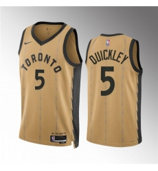 Men's Toronto Raptors #5 Immanuel Quickley Gold 2023-24 City Edition Stitched Basketball Jersey