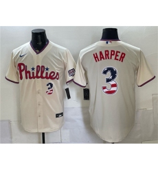 Men's Philadelphia Phillies #3 Bryce Harper Cream USA 250 Fourth of July Home Stitched Baseball Jersey
