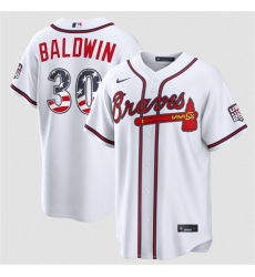 Men's Atlanta Braves #30 Drake Baldwin White USA 250 Fourth of July Home Stadium Stitched Baseball Jersey