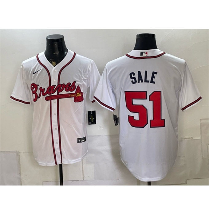 Men's Atlanta Braves #51 Chris Sale White Cool Base Stitched Baseball Jersey