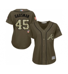 Women's Atlanta Braves #45 Kevin Gausman Authentic Green Salute to Service Baseball Jersey