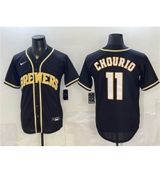 Men's Milwaukee Brewers #11 Jackson Chourio 2026 Fashion Replica Black Out Stitched Baseball Jersey