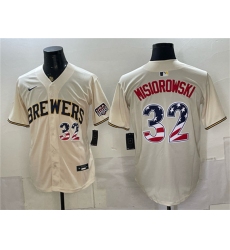 Men's Milwaukee Brewers #32 Jacob Misiorowski Cream 2026 USA 250 Fourth of July Home Stadium Stitched Baseball Jersey