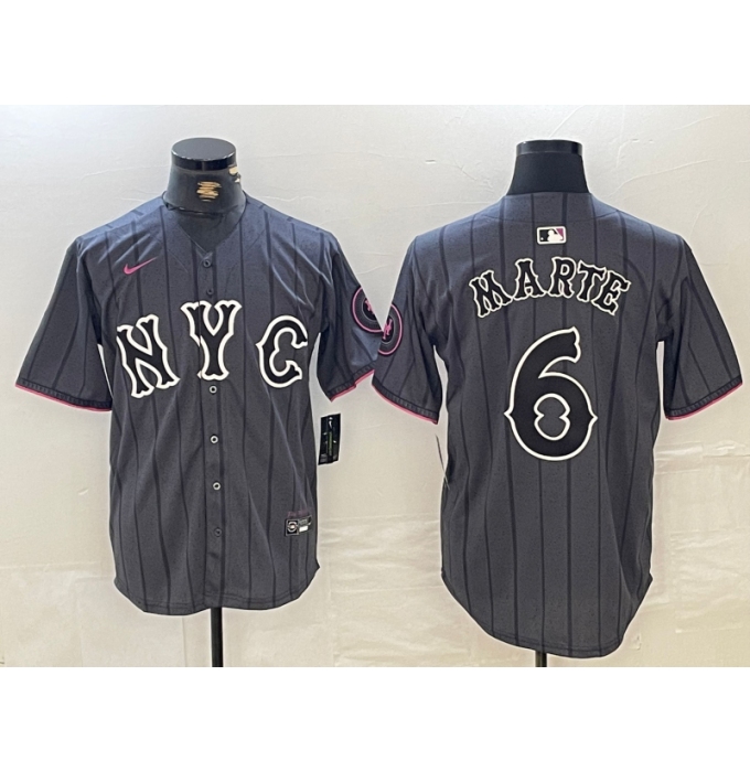 Men's New York Mets #6 Starling Marte Gray 2024 City Connect Cool Base Stitched Jerseys