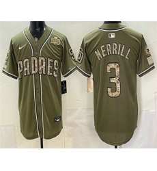 Men's San Diego Padres #3 Jackson Merrill Olive 2026 Armed Forces DayJersey