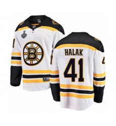 Men's Boston Bruins #41 Jaroslav Halak Authentic White Away Fanatics Branded Breakaway 2019 Stanley Cup Final Bound Hockey Jersey