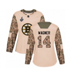 Women's Boston Bruins #14 Chris Wagner Authentic Camo Veterans Day Practice 2019 Stanley Cup Final Bound Hockey Jersey