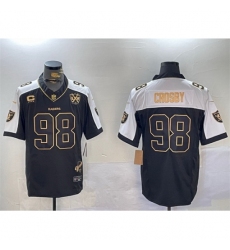 Men's Las Vegas Raiders #98 Maxx Crosby Black Gold F U S E With Nevada Silver Stat And 65th Anniversary 4 Star C Limited Stitched Football