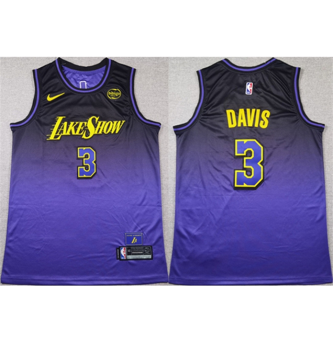 Men's Los Angeles Lakers #3 Anthony Davis Purple 2024 Stitched Basketball Jersey