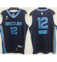 Men's Memphis Grizzlies #12 Ja Morant Navy With NO.6 Patch Stitched Jersey