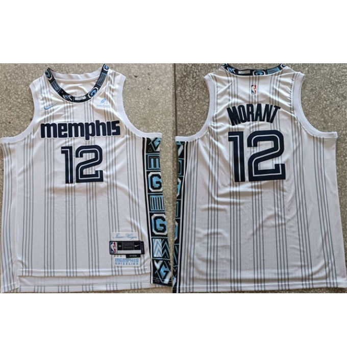 Men's Memphis Grizzlies #12 Ja Morant White 2025-26 City Edition Edition Stitched Basketball Jersey