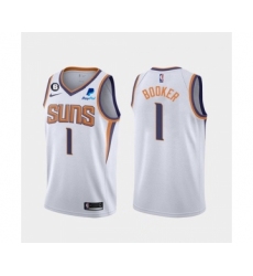 Men's Phoenix Suns #1 Devin Booker White Association Edition With NO.6 Patch Stitched Basketball Jersey