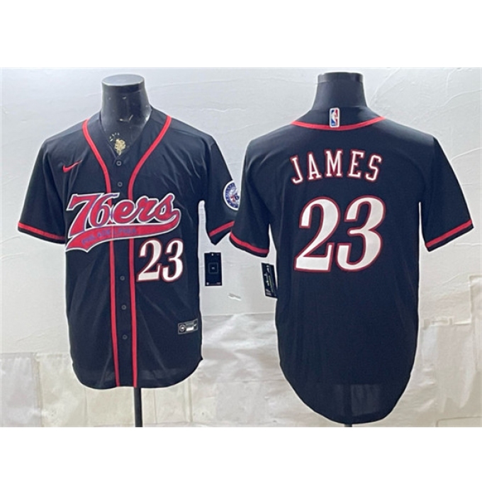 Men's Philadelphia 76ers #23 LeBron James Black Cool Base Stitched Baseball Jersey
