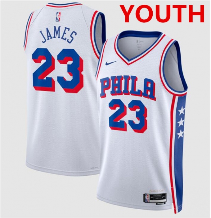 Youth Philadelphia 76ers #23 LeBron James White 2026 Association Edition Stitched Jersey