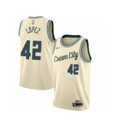 Men's Milwaukee Bucks #42 Robin Lopez Swingman Cream Basketball Jersey - 2019 20 City Edition