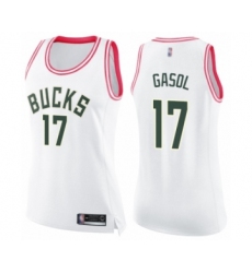 Women's Milwaukee Bucks #17 Pau Gasol Swingman White Pink Fashion Basketball Jersey