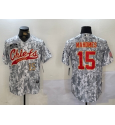 Men's Kansas City Chiefs #15 Patrick Mahomes 2024 Arctic Camo Salute To Service Stitched Baseball Jerseys