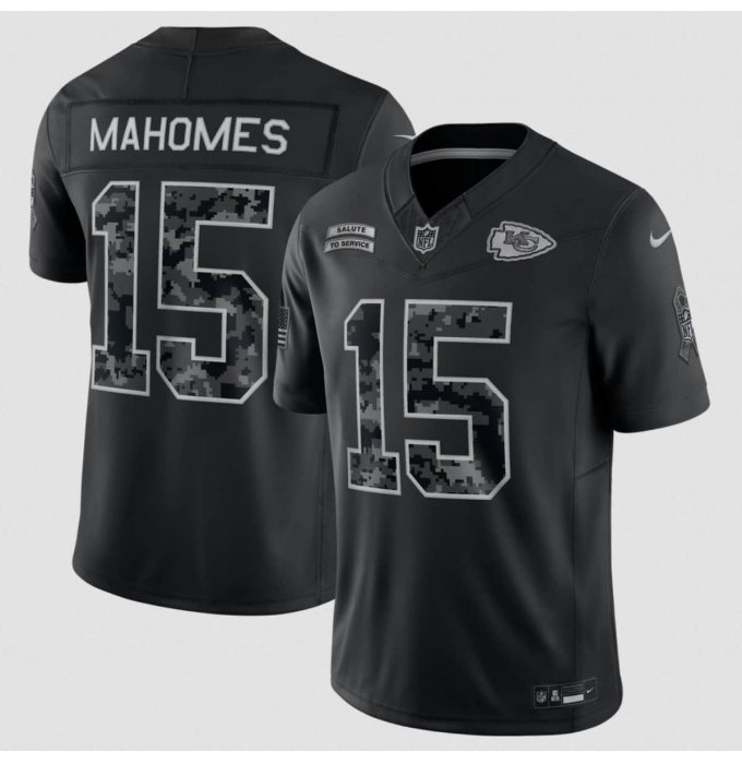 Men's Kansas City Chiefs #15 Patrick Mahomes Black 2026 F.U.S.E. Salute to Service Limited Football Stitched Jersey