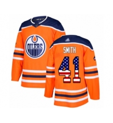 Men's Edmonton Oilers #41 Mike Smith Authentic Orange USA Flag Fashion Hockey Jersey