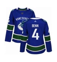 Women's Vancouver Canucks #4 Jordie Benn Authentic Blue Home Hockey Jersey