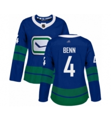 Women's Vancouver Canucks #4 Jordie Benn Authentic Royal Blue Alternate Hockey Jersey