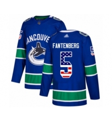 Men's Vancouver Canucks #5 Oscar Fantenberg Authentic Blue USA Flag Fashion Hockey Jersey