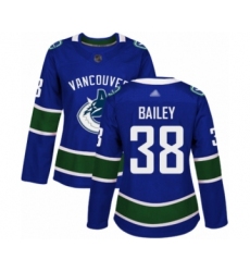 Women's Vancouver Canucks #38 Justin Bailey Authentic Blue Home Hockey Jersey