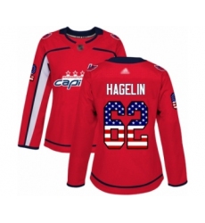Women's Washington Capitals #62 Carl Hagelin Authentic Red USA Flag Fashion Hockey Jersey