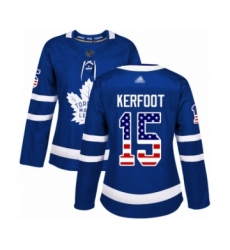 Women's Toronto Maple Leafs #15 Alexander Kerfoot Authentic Royal Blue USA Flag Fashion Hockey Jersey