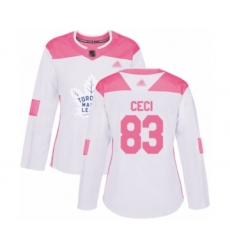 Women's Toronto Maple Leafs #83 Cody Ceci Authentic White Pink Fashion Hockey Jersey