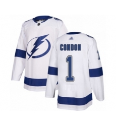 Men's Tampa Bay Lightning #1 Mike Condon Authentic White Away Hockey Jersey