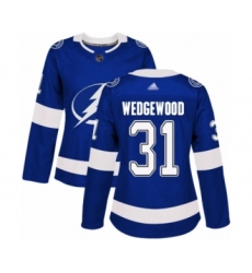 Women's Tampa Bay Lightning #31 Scott Wedgewood Authentic Royal Blue Home Hockey Jersey