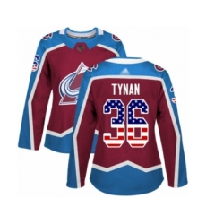 Women's Colorado Avalanche #36 T.J. Tynan Authentic Burgundy Red USA Flag Fashion Hockey Jersey