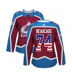 Women's Colorado Avalanche #74 Alex Beaucage Authentic Burgundy Red USA Flag Fashion Hockey Jersey