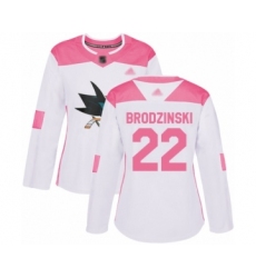 Women's San Jose Sharks #22 Jonny Brodzinski Authentic White Pink Fashion Hockey Jersey
