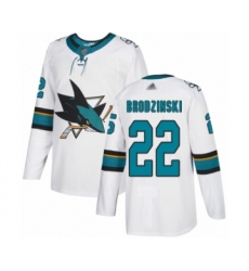 Youth San Jose Sharks #22 Jonny Brodzinski Authentic White Away Hockey Jersey