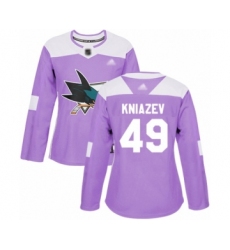 Women's San Jose Sharks #49 Artemi Kniazev Authentic Purple Fights Cancer Practice Hockey Jersey