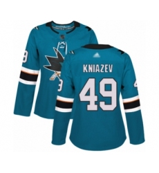 Women's San Jose Sharks #49 Artemi Kniazev Authentic Teal Green Home Hockey Jersey