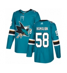 Men's San Jose Sharks #58 Dillon Hamaliuk Authentic Teal Green Home Hockey Jersey