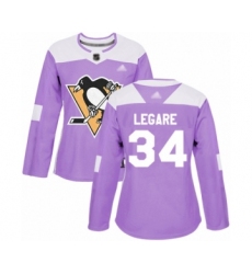 Women's Pittsburgh Penguins #34 Nathan Legare Authentic Purple Fights Cancer Practice Hockey Jersey