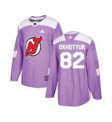 Youth New Jersey Devils #82 Nikita Okhotyuk Authentic Purple Fights Cancer Practice Hockey Jersey