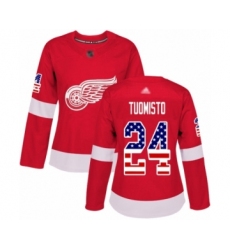Women's Detroit Red Wings #24 Antti Tuomisto Authentic Red USA Flag Fashion Hockey Jersey