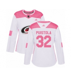 Women's Carolina Hurricanes #32 Patrik Puistola Authentic White Pink Fashion Hockey Jersey