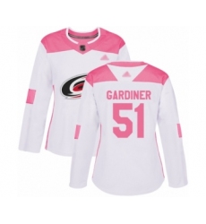 Women's Carolina Hurricanes #51 Jake Gardiner Authentic White Pink Fashion Hockey Jersey