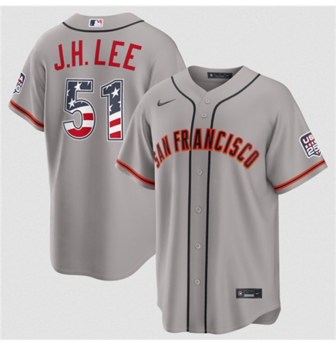 Men's San Francisco Giants #51 Jung Hoo Lee Gray 2026 USA 250 Fourth of July Stitched Baseball Jersey