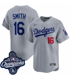 Men's Los Angeles Dodgers 16 Will Smith Cool Base 2025 World Champions Stitched Baseball Jersey Gray